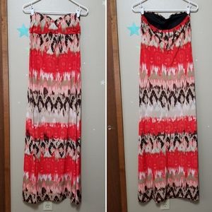 Splash Pattern Strapless Maxi Dress